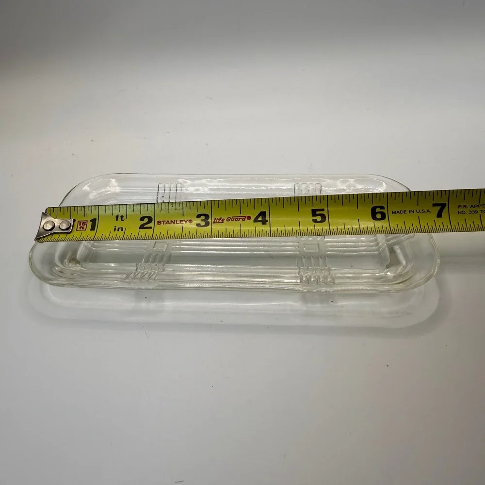 Vintage Clear Glass Butter Dish Tray Plaid Geometric Pressed Pattern